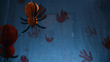 Giant spider on halloween background