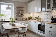 Modern kitchen with Scandinavian decor and ample sunlight