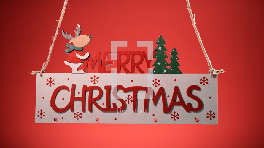 Merry Christmas sign decoration with red background