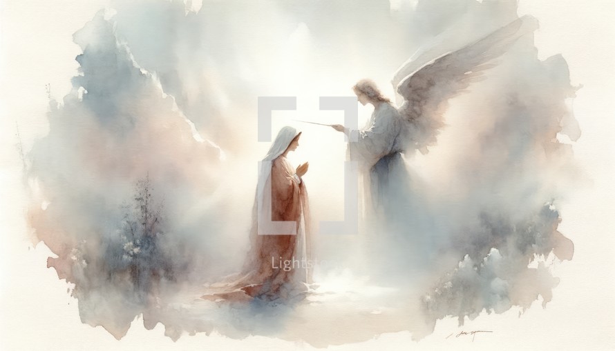 The Annunciation to Mary. Life of Christ. Watercolor Biblical Illustration