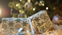 Composition of Christmas gifts and decorations