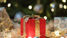Christmas Red gift with gold flake background