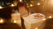 Cookies under christmas tree. Close up 