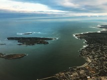 aerial view over NY shore 
