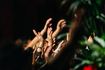 some hands raised in worship 