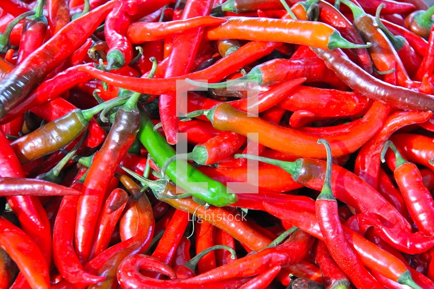 Red hot peppers at fresh food market