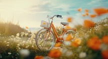 Bicycle on the flower meadow. Vintage style