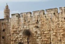 Old city Walls of Jerusalem with Tower of David 