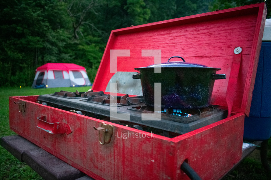 camping stove on a table 