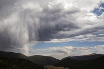 Rain clouds over a mountain range.