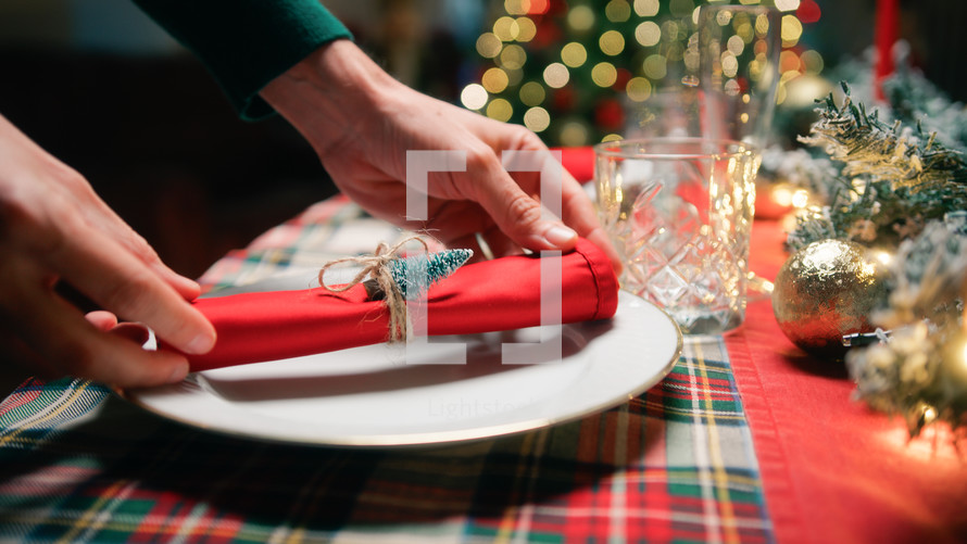 setting the table for Christmas dinner