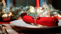 red napkin with Christmas decoration