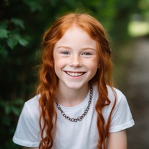 Red-haired girl, 8, smiles 