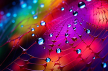 Close-up of a spider web with colorful light reflections