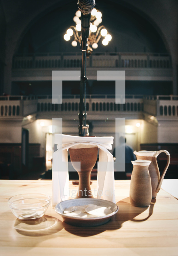 communion chalice, wine, bread, altar