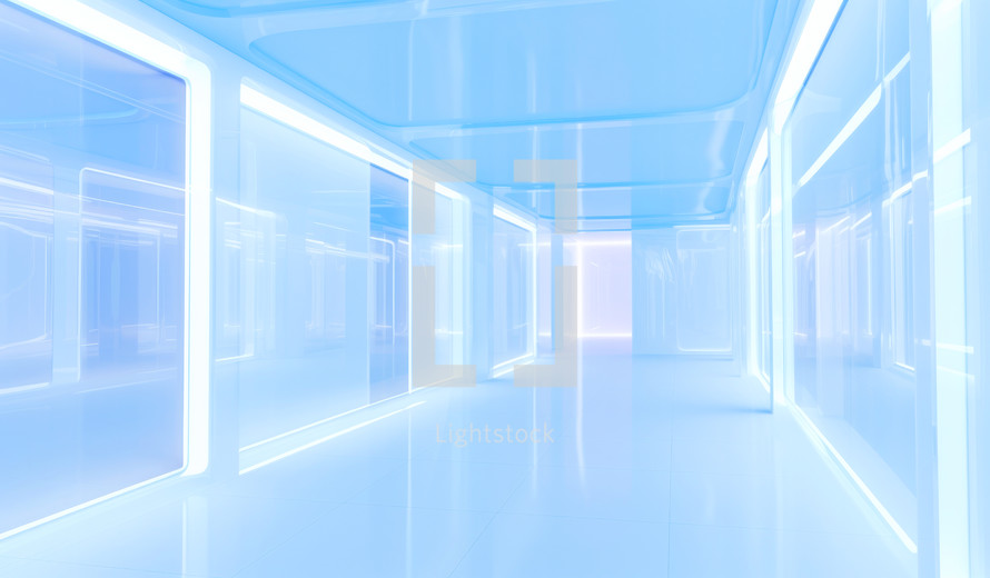 Futuristic corridor with glowing lights