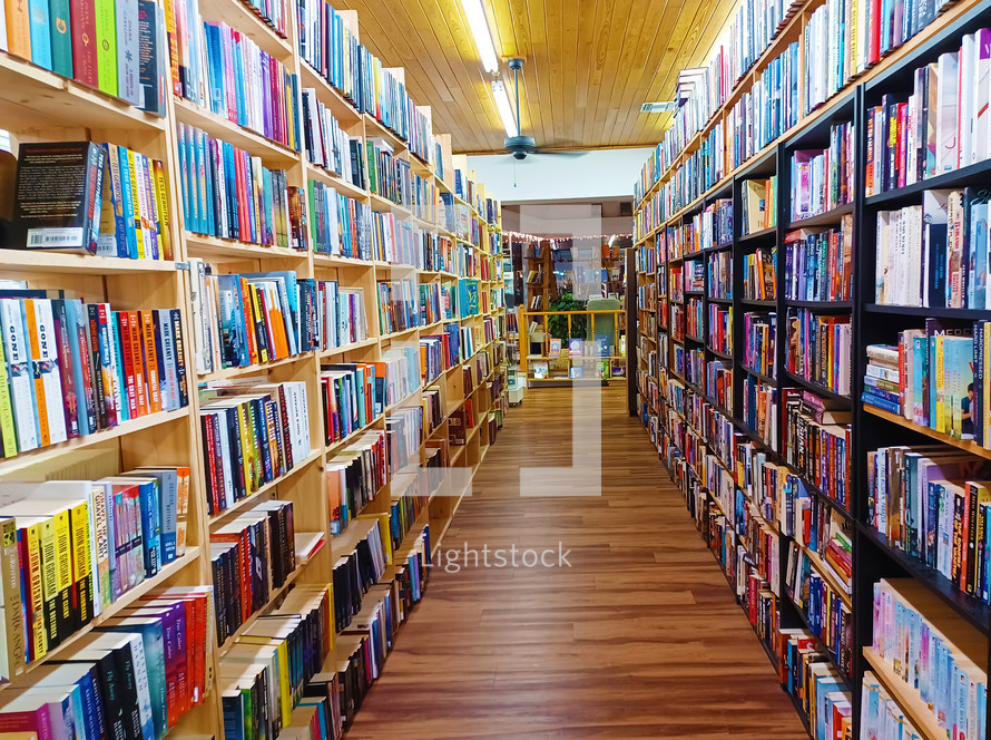 Book shelves in a book store