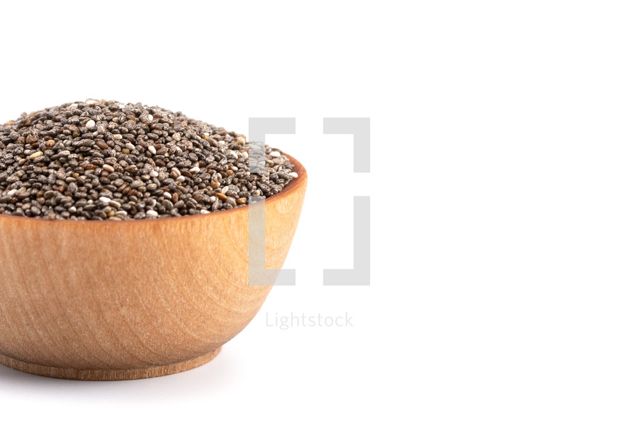 Organic Raw Chia Seeds in a Wooden Bowl