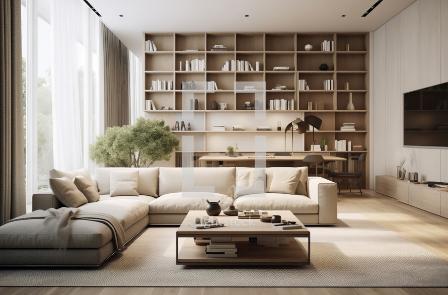 Cozy minimalist interior design in a modern american apartment