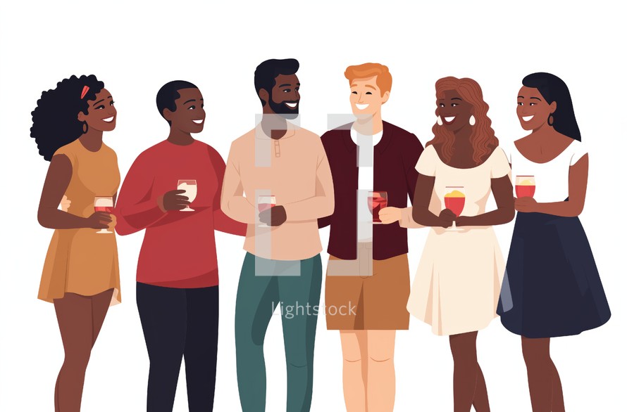 Illustration of a multicultural group socializing