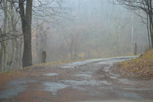 wet foggy rural road 