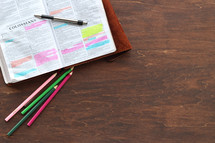 highlighted pages in a Bible 