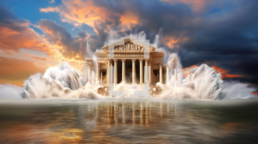 The Genesis flood. "the fountains of the Great Deep burst apart and the floodgates of heaven broke open"
