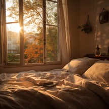 Beautiful reflections from stained glass windows in a bedroom as the morning light shines through