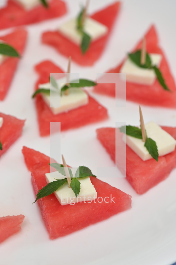 Slices of Red Watermelon and Cheese