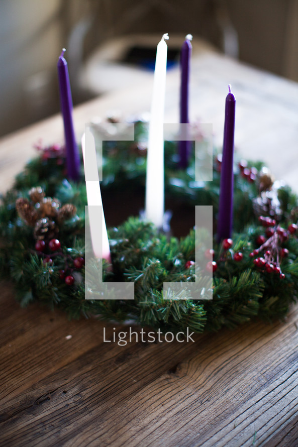 Advent wreath on a wood table 