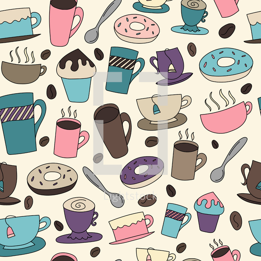 coffee and tea colorful pattern background 