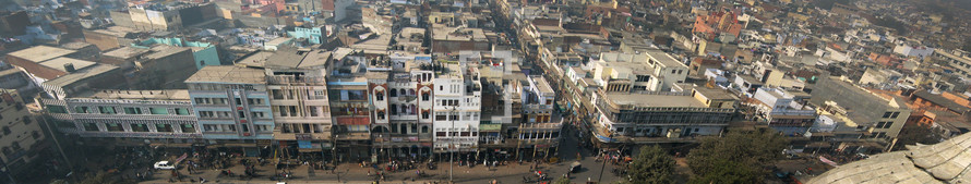 Aerial view of town in India.