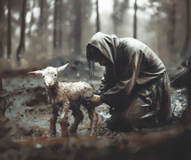 Jesus rescues a little lamb who got lost in the storm.
