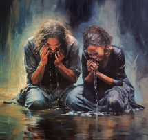 Jesus and woman crying together