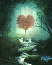 heart shape tree and waterfall 