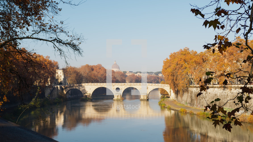 landscape view of Sisto bridge on a day in Rome 