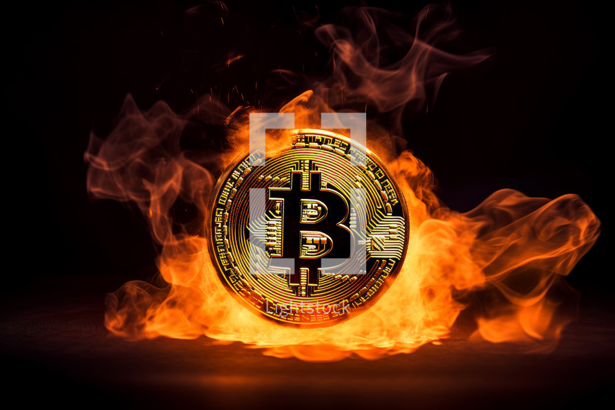 Bitcoin covered in flames
