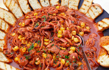 Seafood dish with bread