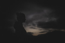 silhouette of a woman standing under a cloudy sky