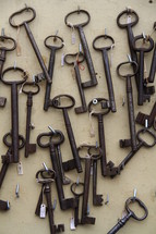 skeleton keys hanging on a wall