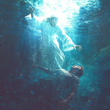 Jesus rescues someone underwater.