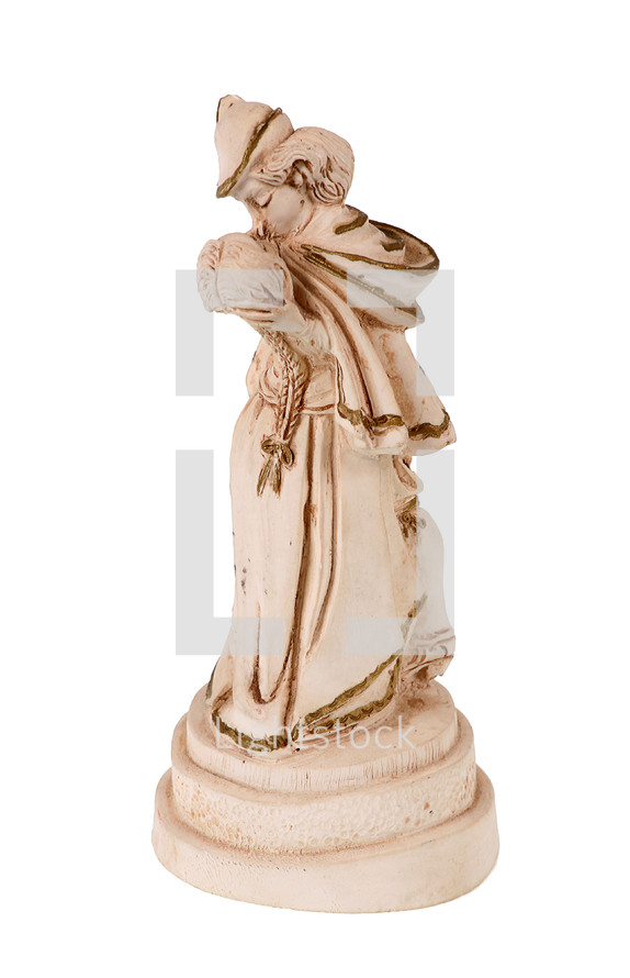 Statue of Romeo and Juliet while kissing on white background
