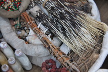 Baskets of dried witchcraft medicine and fetishes