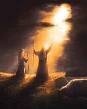 Shepherds worship as heavens open