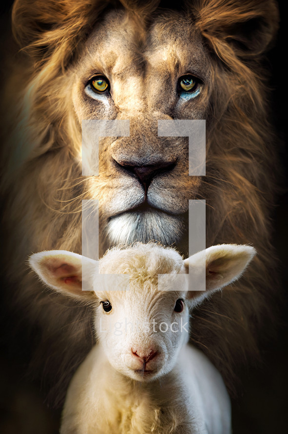 The faces of a lion and a lamb