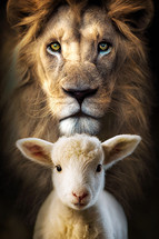 The faces of a lion and a lamb