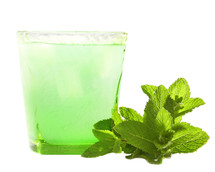 Drink with mint on white background