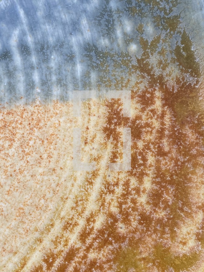 rust, white, blue, pattern, abstract background - glazed pottery surface closeup