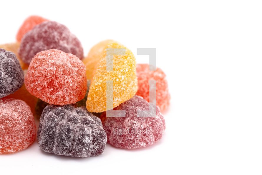 Sanded Fruit Salad Candies on a White Background