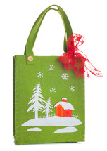 Cloth bag with Christmas decorations on white background